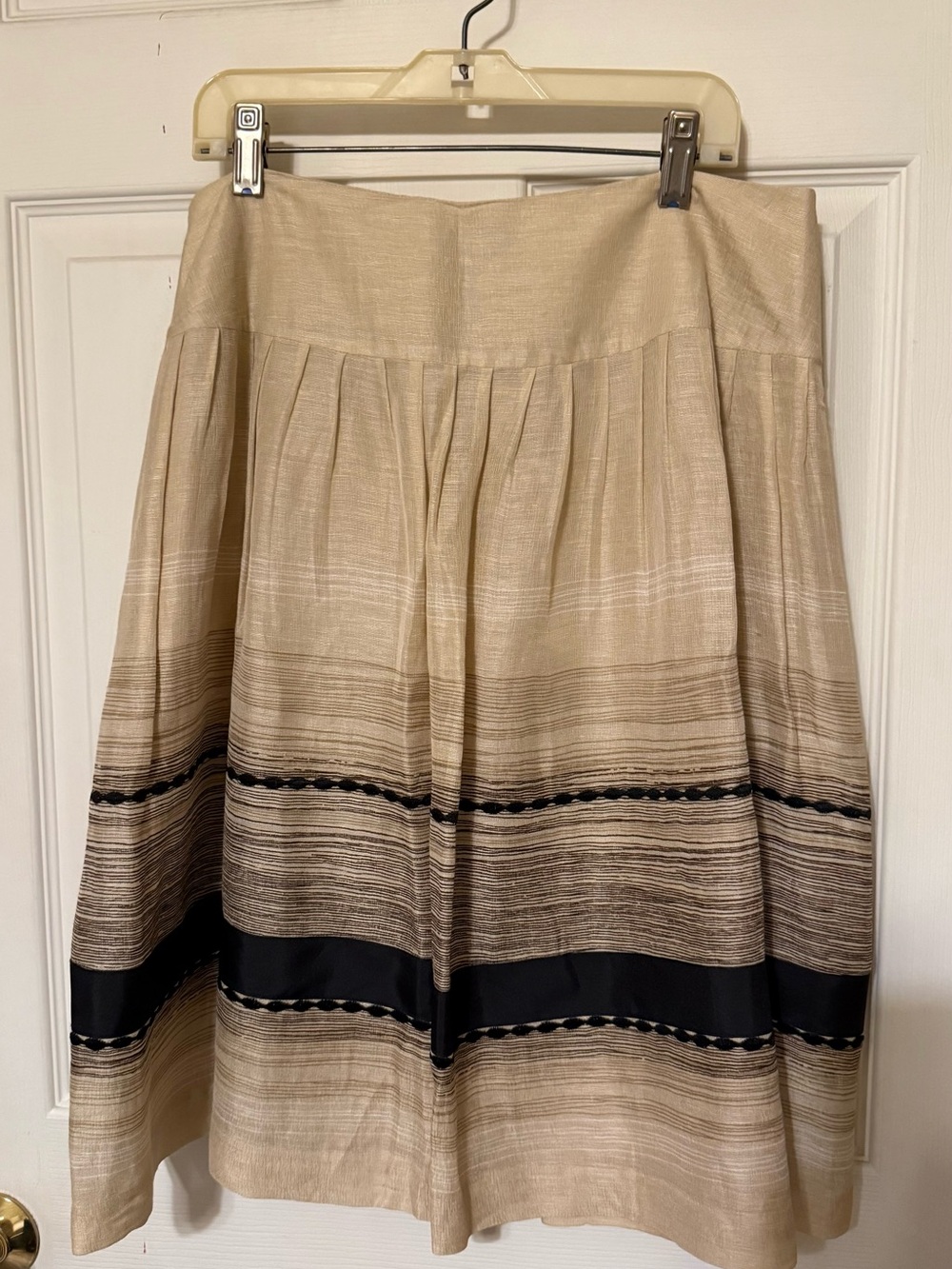 Alfani Beige A-Line Skirt with Black Stripe Detail